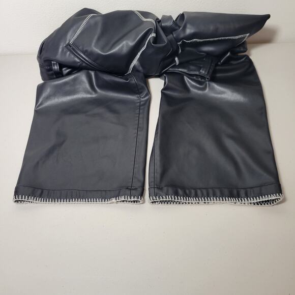 Zara Women's Medium Black Top-Stitched Faux Leather Pants Wide‎ Leg - Picture 5 of 10